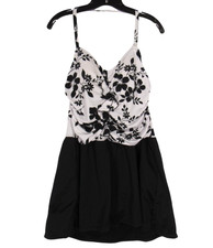 SUDDENLY SLIM By CATALINA Black FLORAL Lightly Padded HALTER Skirted SWIMSUIT 1X