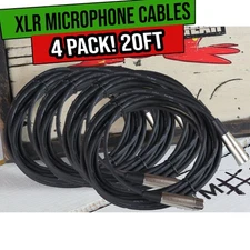 FAT TOAD XLR Microphone Cables 20ft 4 PACK - DJ Pro Audio Studio Mic Cord Wire