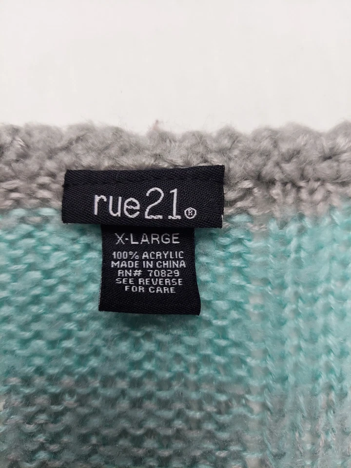 XL Suéter Vestido Rue 21 2000s 2010s Gris Turquesa Verde Azulado Rayas Manga Larga Foto 3 de 4