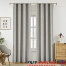 Linen Blackout Curtains 100 Light Blocking Thermal Insulation Grommet Pair New