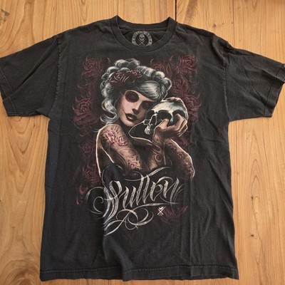 Sullen Art ''Mourning Glory''  Tattoo Girl AOP Graphic Tee - Skull & Roses - Large