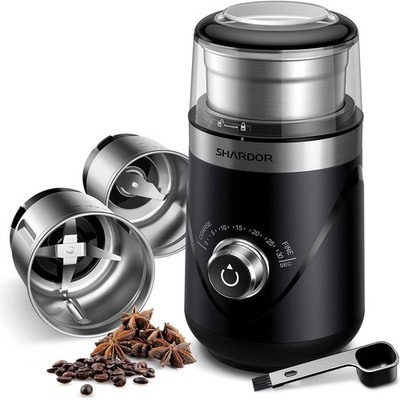 Kaffeemühle elektrisch 70g mit 2 Edelstahlbechern Gewürz Nüsse SHARDOR