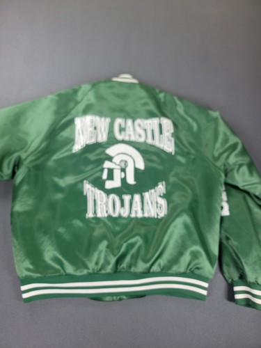 Giacca Trojans Castello Vintage Nuova Uomo Grande Verde Raso Varsity Snap Front Anni 90 - Foto 13 di 17
