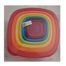 7-Piece Square Plastic Storage Containers Set, Snap Lids, Stackable, Rainbow