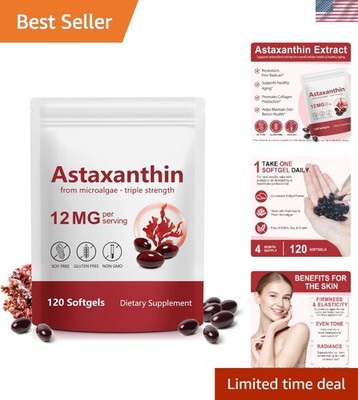 High-Potency Astaxanthin 12mg Capsules - 120 Count for Complete Health Support