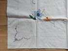 Vintage square table topper applique and embroidery detail, hemstitch edge 31" — photo 1