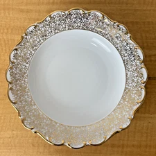 Antique PMB House of Dresden Gold Filigree Large Rim Soup Bowl 9.5" (10 avail)