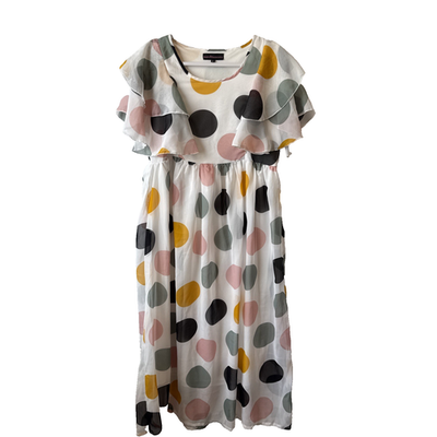 Moms Maternity Georgette Sheer Polka Dot Flutter Sleeve Nursing Maxi Dress  L | eBay