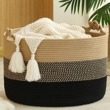 KAKAMAY Large Blanket Basket 20"x13" ,Woven Rope Baskets for storage Baby La...