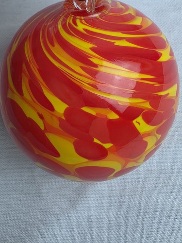 Artful Home 4" Round Red/Orange Swirl Blown Glass Christmas Ornament - Picture 4 of 8