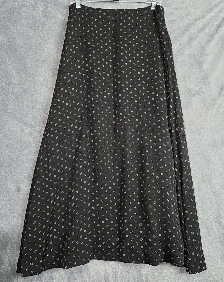 Lauren Ralph Lauren 100% Silk Long Skirt Size 10 Black Lined Classic Maxi