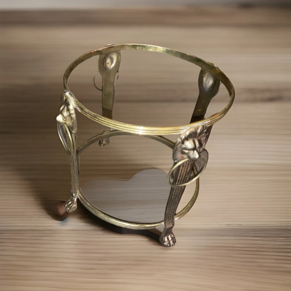 "Soporte cabeza de león de latón vintage tazón soporte de exhibición garra pie regencia 5,5"" de alto" Foto 3 de 4