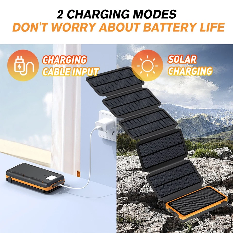 46800mAh Portable 6 Solar Panel Folding Power Bank Outdoor Camping Phone Charger - Image 4 of 4