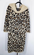 Midnight Velevet Mock Turtle Neck Animal Print Sweater Dress-Tan Multiprint-SZ M