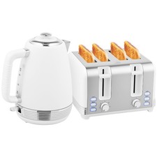 HOMCOM 1.7L 3000W Quick Boil Kettle and 4 Slice Toaster Set Crumb Tray White