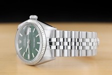 ROLEX DATEJUST 1601 18K WHITE GOLD STEEL GREEN DIAL FOLDED BRACELET WATCH 4