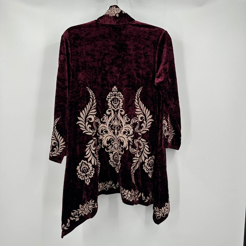 Womens Whimsigoth Velvet Embroidered Kimono Jacket Size S Burgundy Goth Boho - Image 2 of 4