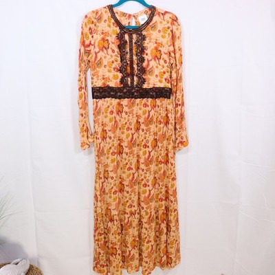 Mamalicious Maxi Dress M Orange Womens Lace Trim Paisley Maternity Boho