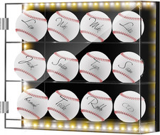 3 Tiers Baseball Display Case for 12 Balls Acrylic Shadow Box with LED Light Wal