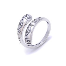 925 Sterling Silver Vintage Marcasite Double Fish Adjustable Ring Price For 1PC