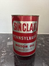 Vintage Sinclair Motor Oil Can Heavy Duty 1 Quart FULL SAE 20 & 20W Pennsylvania