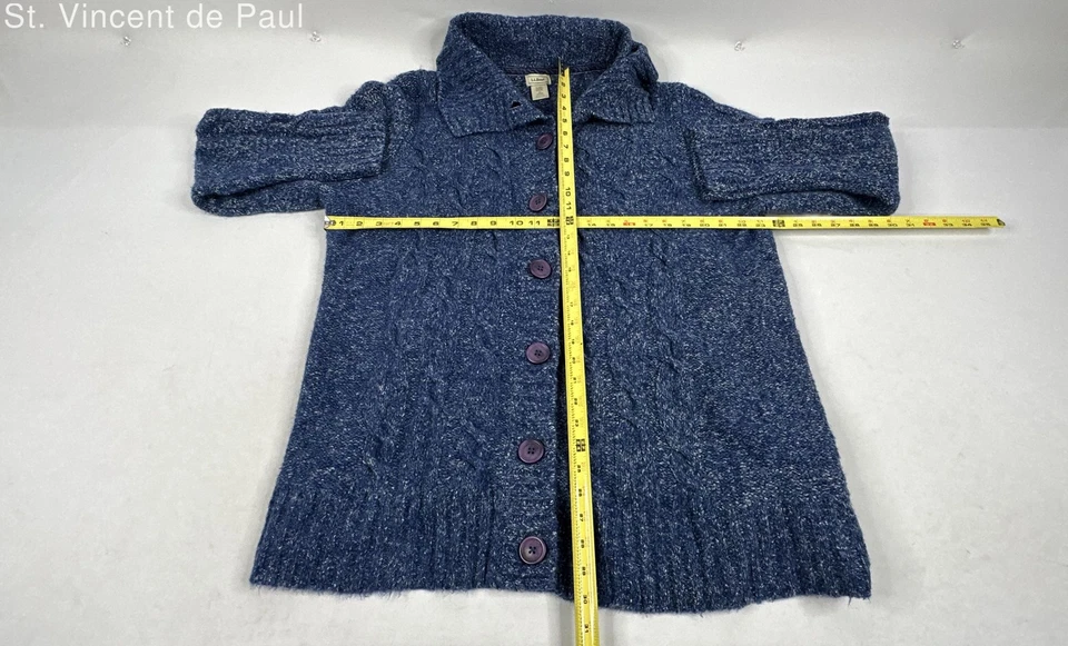 Suéter cardigã vintage LL Bean azul malha cabo mistura de lã. Feminino - Tamanho 3X - Imagem 4 de 4