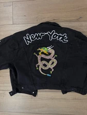 New York Dragon Jean Jacket Boom Boom Jean M Medium Jacket  Black Bomber