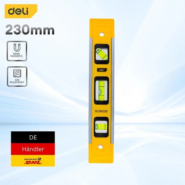 "🔧 9\" Torpedo Wasserwaage Magnetisch StoßFest | 3 Libellen 45° 90° 180° | Deli"-image