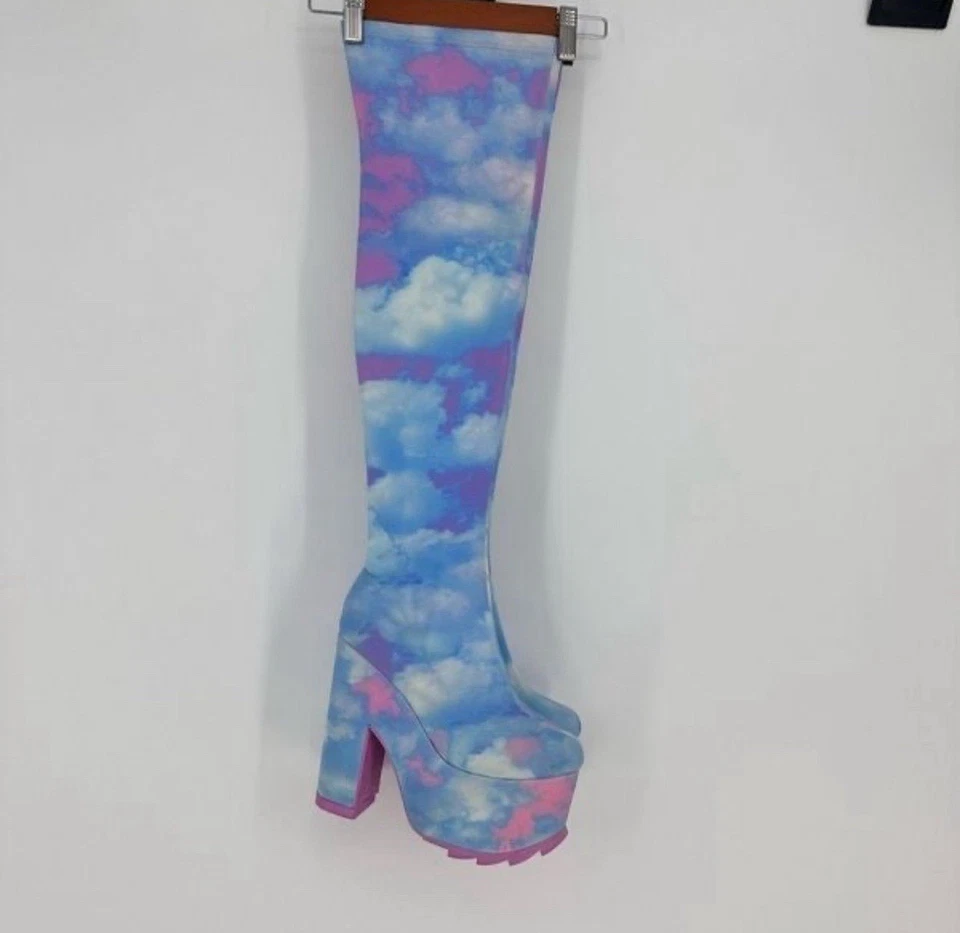 YRU Mujer Cloud Tiedye Muslo Alto Talla 8 Plataformas 4 Pulgadas Foto 2 de 2