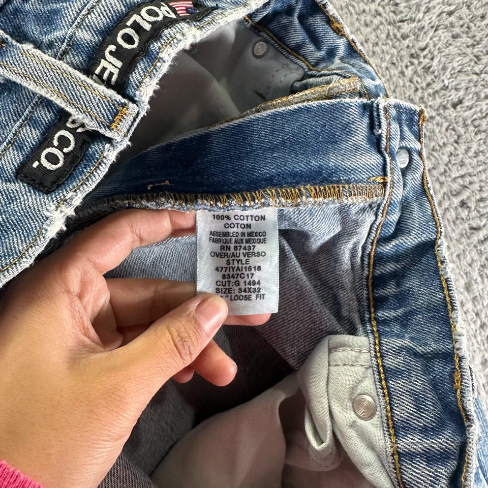 Vintage Polo Ralph Lauren Jeans Mens 34x32 Blue Denim Straight Baggy Loose Fit - Image 3 of 4