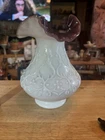 Fenton Spanish Lace White Milk Glass Ruffled Base Amethyst Cased