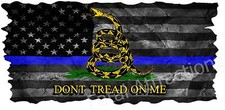 Distressed American Blue Line Gadsden Flag Vinyl Decal Sticker USA police tread