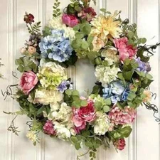 Rainbow Hydrangea Artificial Wreath Flowers Garland Front Door Home Decor Wreath