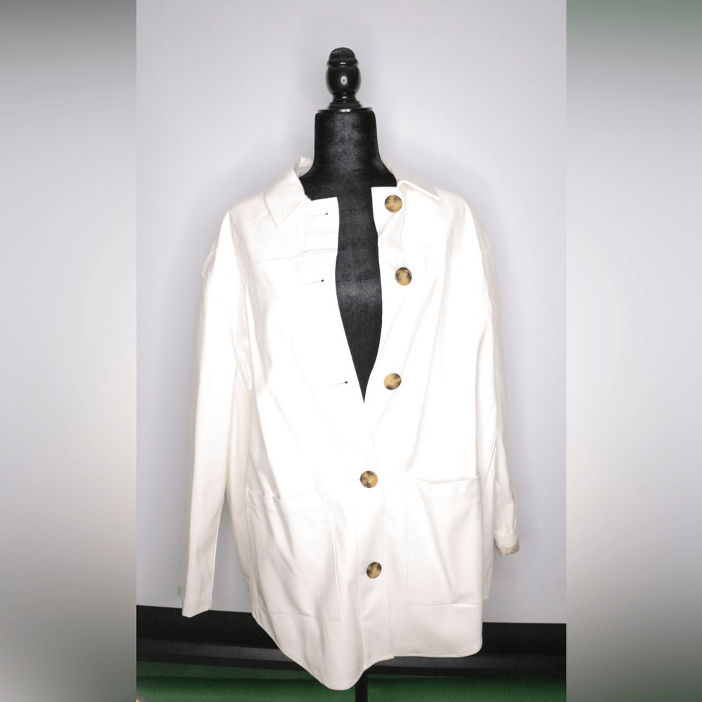 ASOS DESIGN vinyl shacket in cream