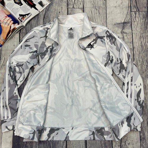 Adidas 3-Stripes Track Jacket Kids Size Large White Grey Camouflage Camo Coat - Picture 8 of 12