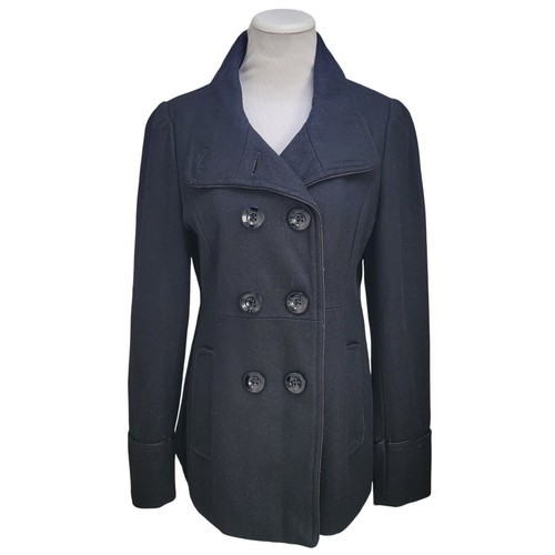 Steve Madden Wool Blend Peacoat Double Breasted Jacket Black Medium Vintage Fall