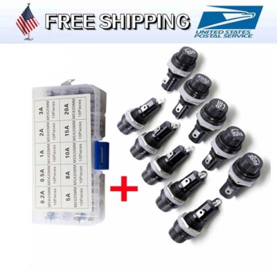 100 x 5x20mm Glass Tube Fuse Kit & 10PCS Fuse Holder Panel Mounted Screw Cap