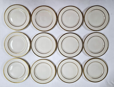 12 Lenox China Canape Plates Ovington Bros. J34 Ivory Gold 5 1/8'' Side Plate Set