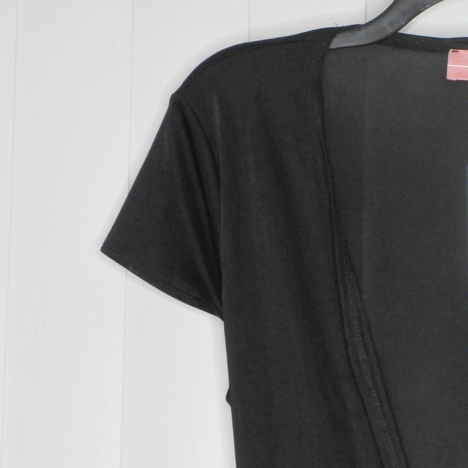 Nuevo con etiquetas Vestido para mujer Lux LA negro transparente manga gorra cuello en V profundo alto bajo envolvente L B63 Foto 3 de 4