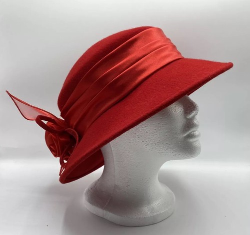 Red Hat With Satin Trim \u0026 Flowers 
