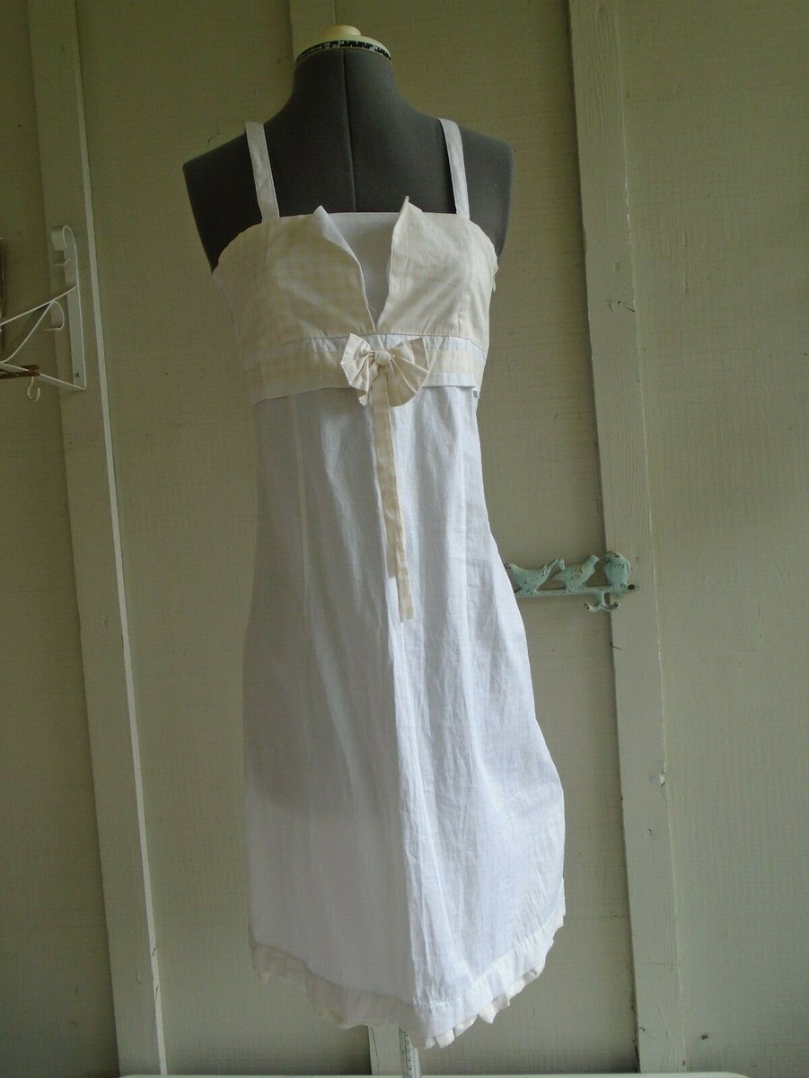 Sail Before Sun Dress Medium White Yellow Check 100% Cotton Empire Waist  New Tag | eBay