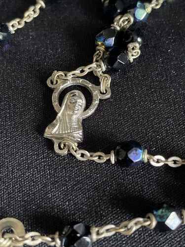 Antique Rosary Roma Italy Blue Antique Beads Cross Necklace Crucifix - Picture 3 of 6