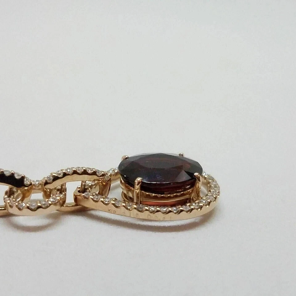 4 Kt Ovalschliff simulierter Granat Damen Hochzeit Anhänger 14 K Weißgold pla... - Bild 2 von 4