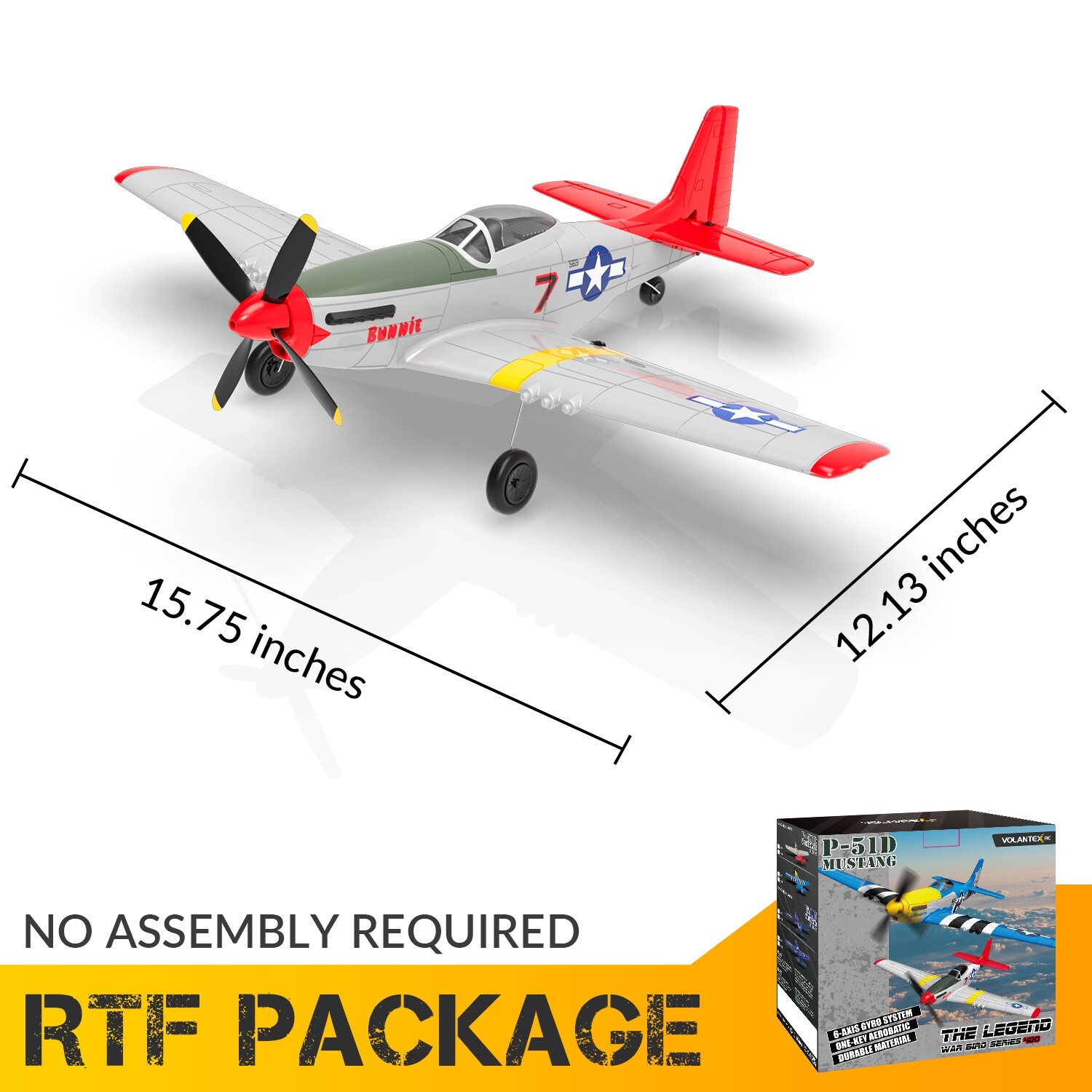 Volantexrc 4-CH P-51D Mustang RC Planes, ​RTF RC Airplane, One-Key Aerobatic