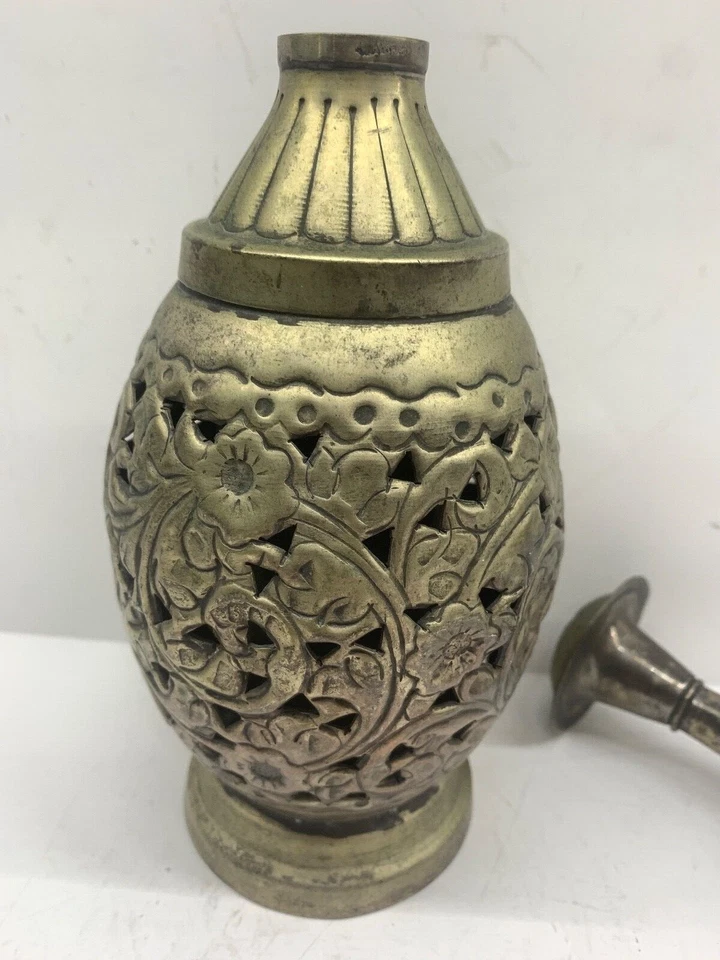 Османское серебро/латунь СВЯТАЯ ВОДА/РОЗОВАЯ ВОДА РАЗБРЫЗГИВАТЕЛЬ 19-го века цветочный Пакистан - Изображение 4 из 4