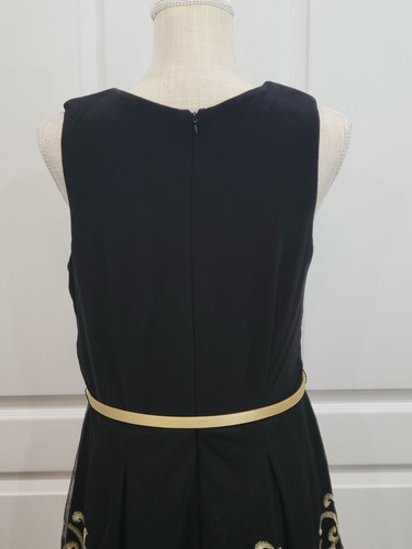 R & K Party Dress Black Tulle Size 12 Gold Embroidery Fit & Flare Sleeveless - Picture 8 of 12