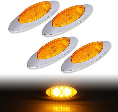 4x 6.5'' Amber Oval For Freightliner Peterbilt LED Clearance Side Marker Lights