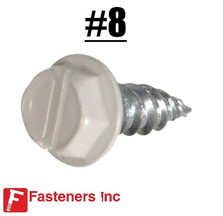 8 White Painted Zip Screws Self-Piercing Hex Washer Sheet Metal