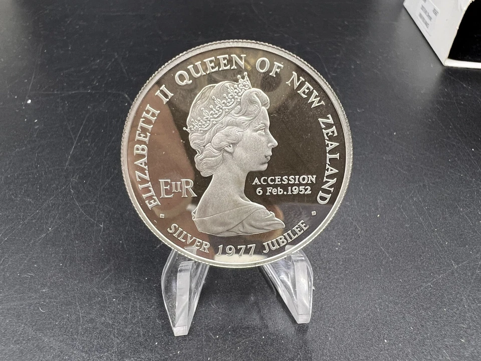Moneda de plata Nueva Zelanda 1977 día Waitangi prueba gema jubileo de plata Foto 4 de 4