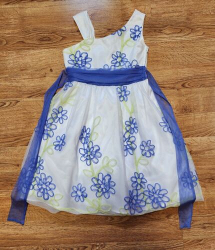 Rare Editions Girl's Size 10 Dress White & Periwinkle Floral Tule Pattern Easter